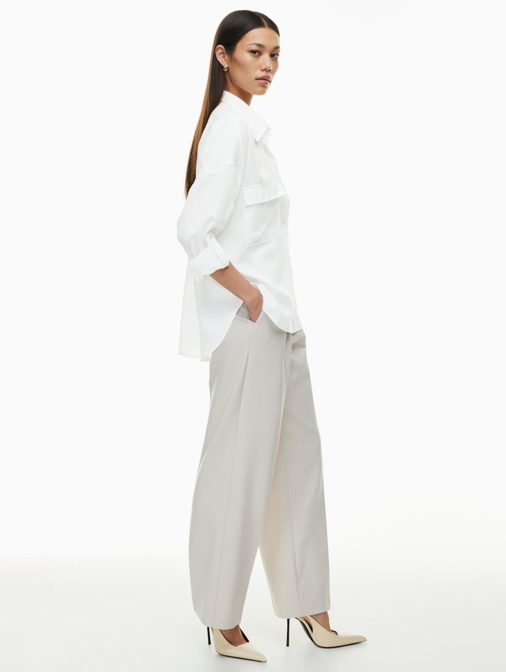 Aritzia Babaton Utility Relaxed White Button-Down Shirt with Patch Pockets - Picture 3 of 12